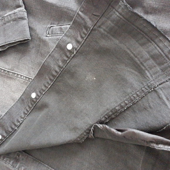 LOGO Lori Goldstein 24W Black Charcoal Grey Denim Button Released Hem Jacket - Picture 16 of 17